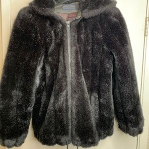 Womens Outerlayers Faux Fur Coat Black Jacket Vtg